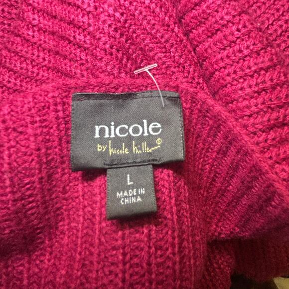 Nicole by Nicole Miller Knit Faux Leather Short Sleeve Sweater Large Fuchsia - Picture 3 of 8